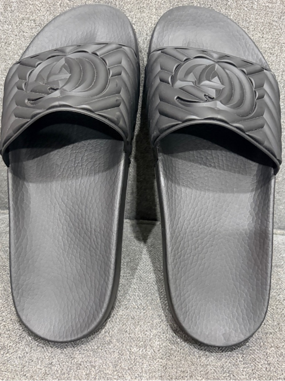 Authentic Black Quilted Gucci Slide Sandals with Raised Logo